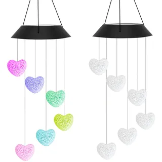 2 PCS Wasserfest Windspiel Solar, 6 LED Solar Windspiel für Außen Hängend | Solar Deko Rationsleuchten, Wasserfeste Windspiel Solar, Windspiel Outdoor für Baum, Balkon, Hof, Hochzeit Dekoration