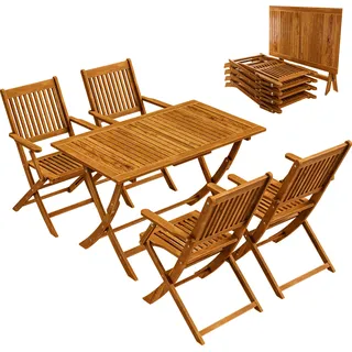 CASARIA® Gartenmöbel Set Wetterfest Klappbar Akazie 5-tlg. FSC®-zertifiziert Holz Armlehne 160kg Belastbarkeit Garten Terrasse Balkonmöbel 120x70cm Möbelset 4 Personen