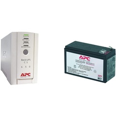 APC Back-UPS CS - BK650EI - Unterbrechungsfreie Stromversorg 650VA (4 Ausgänge IEC, Überspannungsschutz) & RBC17 - Ersatzbatterie für Unterbrechungsfreie Notstromversorgung (USV) von APC