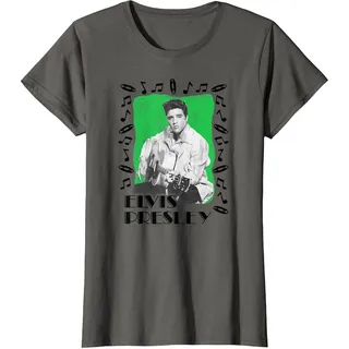 Elvis Presley Official Elvis Folk T-Shirt, Damen, Anthrazit, XL