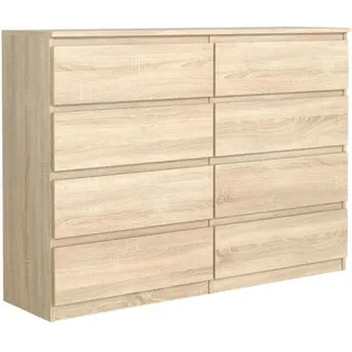 Moderne Kommode LINDA 8S - Sideboard 140 cm mit 8 Schubladen & Grifflosen Fronten (Eiche Sonoma) - Bronze