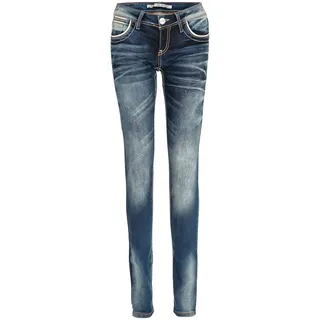 Slim-fit-Jeans CIPO & BAXX "Cipo & Baxx Jeans", Damen, Gr. W34/L34, Länge 34, blau, Obermaterial: 86% Baumwolle CO. 10% Elasthan EL. 4% Polyester PES., uni, slim fit, Jeans Slim-fit-Jeans, mit auffällig farbigen Ziernähten, WD256