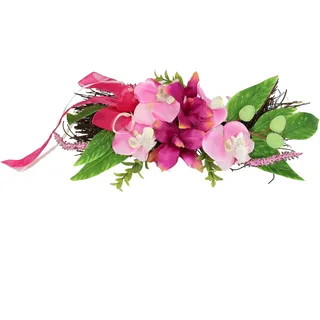 Rattan Blumenleger mit künstlichen Orchideen – 30 cm Deko Hänger in Pink & Lila – Florales Tischgesteck Frühling Sommer – Tür-, Fenster- & Wanddekoration – Kunstblumen Arrangement