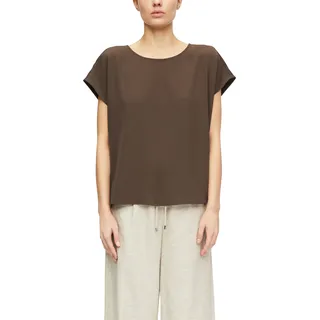 Kurzarmbluse COMMA, Damen, Gr. 36, braun, Web, Obermaterial: 97% Polyester, 3% Elasthan, unifarben, lässig geschnitten hüftbedeckend, Rundhals, abgesteppte Kante, Blusen Kurzarmbluse, Sommerbluse - unifarben - mit Stretch