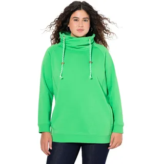 Ulla Popken Damen Sweatshirt, Weiter Stehkragen, Taschen, Raglan-Langarm, Mintgrün, 54-56 EU