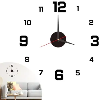 40 cm Wanduhr 3D DIY mit selbstklebenden Zahlen, moderne Uhr mit leisem Mechanismus, perfekt für Wohnzimmer, Schlafzimmer, Küche, Büro, einfache Montage, Schwarz
