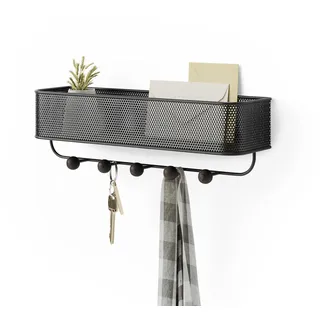 Umbra Estique Schlüsselbrett mit Briefablage, Multifunktionaler Wand Organizer für den Eingangsbereich mit 5 Haken, Schwarz/Walnuss