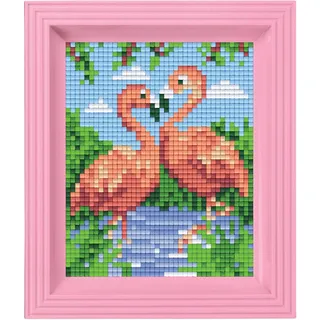 Pracht Creatives Hobby Pixel P31442 Mosaik Geschenkverpackung Flamingos, Pixelbild mit Rahmen, kinderleichtes Stecksystem, ohne Bügeln und Kleben, Steinchen aus Biokunststoff