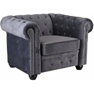 Chesterfield Sessel Samt grau Clubsessel Herrenclub Armlehnsessel Kaminsessel