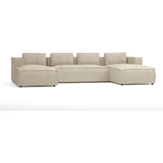 s-style möbel Wohnlandschaft Bello aus Beige Cord mit weichem Sitz, B/T/H: 327 cm / 176 cm / 64 cm - Beige