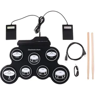 Yangers Schlagzeug elektronisch elektrische Trommel für Kinder anfänger, tragbare Digitale Faltbare Pads zum Aufrollen der Drums mit 2 Fußpedalen und Sticks für Jungen Mädchen Starter Geschenk
