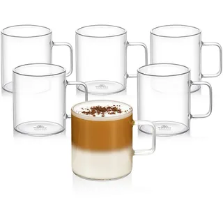 Wilmax | Teegläser & Kaffeegläser mit Henkel | 6er-Set | 250 ml | Gläser für Heiß- und Kaltgetränke | Kaffeebecher | Glühweingläser | Saftgläser | Wassergläser | Glastassen | Spülmaschinenfest