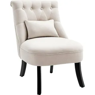 HOMCOM Relaxsessel, Sessel mit Rückenkissen, Loungesessel mit Leinenoptik, Holzbeine, für Wohnzimmer, Schlafzimmer, 52,5 x 69 x 77 cm, Cremeweiß - Weiß