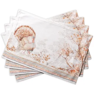 Maison d'Hermine Platzsets 4er-Set 100% Baumwolle waschbare Tischsets Wiederverwendbare Tischsets für Weihnachtsdekorationenn Küche Esszimmer Hochzeit (Giving Thanks, 33 cm x 48 cm)