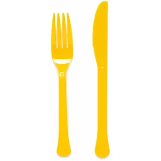 Amscan 9915411-205 Buttercup Gelb, umweltfreundlich, wiederverwendbar, spülmaschinenfest, gemischtes Besteck, 24 Stück