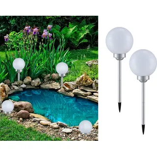 LED Solarlampen Set für draußen, 2 Solarkugeln für den Garten mit Erdspieß Ø20cm