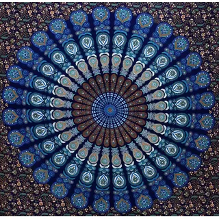 Bless International Indischer Hippie Bohemian Psychedelic Peacock Mandala Wandbehang Bettwäsche Tapisserie (Blue Green, Twin (137x182Inches) (140x185cms))