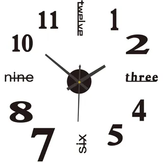 SELURK 3D Wanduhr DIY 50 cm Durchmesser, Selbstklebend mit Schablone, Modernes Design für Wohnzimmer, Schlafzimmer und Büro, Wanduhr zum Kleben, 3D Wandtattoo Uhr in Schwarz, Leiser Mechanismus
