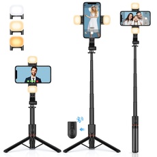 UTEBIT Bluetooth Selfie-Stick Stativ,Erweiterbar 108CM SelfieStick mit 2 Licht, Kabelloser Fernbedienung, 360 Grad Drehung Handy Klemme,Handy Stativ für iPhone und Android Smartphones