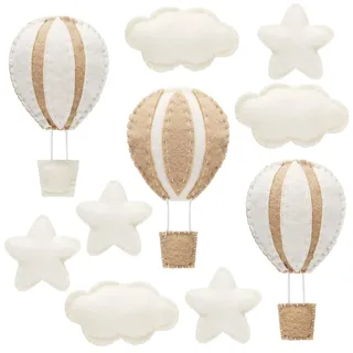 Poen 10 Stück Stern-Heißluftballon und Wolke, Kinderzimmer, Dekoration, Western-Wanddekoration für Schlafzimmer, Mini-Filz, Wolken, Sterne, Heißluftballon, Kinderzimmer, Filzwand für Kinderzimmer,