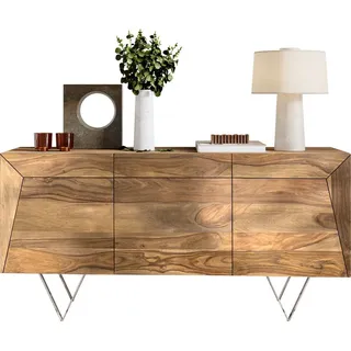 DeLife Design-Sideboard Wyatt 150 cm Sheesham Natur 3D Optik oben Edelstahl, Sideboards