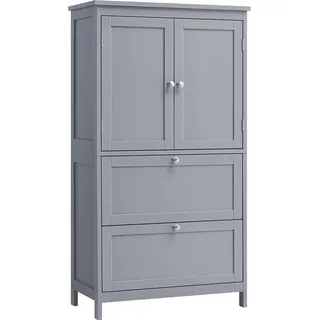 Wandregal für Badezimmer, 2-Türen, 2-Schubladen, verstellbarer Fach, 30 x 60 x 110 cm, grau - Grau