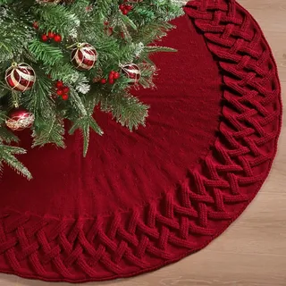 Dremisland Große Weihnachtsbaum Decke Rock 92cm Rot Gestrickter Weihnachtsbaumdecke Tannenbaum Teppich Christbaumständer Runde Christbaumdecke Rock Matte Baumdecke Christbaumschmuck Weihnachtsdeko