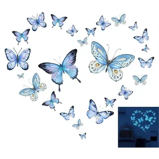 Wandtattoo Schmetterlinge,leuchtsticker,25 Stück Wandaufkleber,Luminous Wandsticker für Schlafzimmer,Kinderzimmer,Mädchenzimmer,Jugendzimmer,Mädchen Wall Stickers zur Deko,Wanddeko Kinder