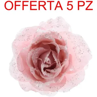 Angebot 5 Rosen Glanz mit Clip 14X8, 5CM Pink Dekorationen Weihnachtsbaum