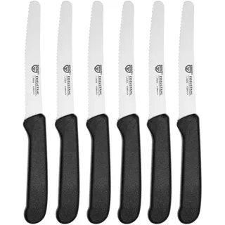 GRÄWE Brötchenmesser 6er Set, Frühstücksmesser mit Wellenschliff, Schwarz | Frühstücksmesser für Brötchen, Brot, Baguette und Tomaten, mit Edelstahlklinge und ergonomischem PP-Griff