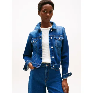 Jeansjacke TOMMY HILFIGER "DNM NEW DOREEN SLIM JACKET", Damen, Gr. 34, blau (new doreen), Denim/Jeans, Obermaterial: 98% Baumwolle, 2% Elasthan, unifarben, slim fit normal, Jacken Jeansjacke