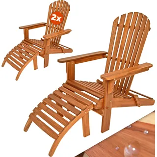 CASARIA® 2x Sonnenliege Holz Wetterfest Klappbar 160kg Belastbarkeit Fußstütze Armlehnen Garten Balkon Terrasse Holzstuhl Liege Ergonomisch Adirondack - Braun