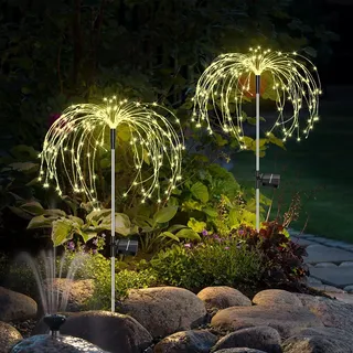 Liyade Solar-Gartenleuchten, 2 Stück, 150 LED, Warmweiß | Feuerwerk- und Pusteblumen-Design mit 8 Modi, für Garten, Wege, Rasen und Balkon
