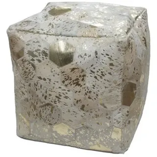 Kayoom Pouf , Creme, Goldfarben , Leder , Echtleder , Patchwork , Füllung: Polystyrol , 45x45x45 cm , Wohnzimmer, Sessel, Hocker & Hockerbänke, Poufs