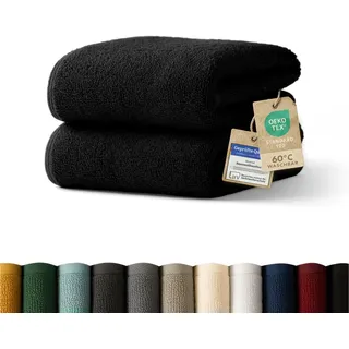 Blumtal Premium Frottier Handtücher Set 2 teilig 100% Baumwolle - Oeko-TEX zertifiziertes Towel 2X (50x100 cm) - Ultra saugstarkes Frottier Handtücher Set waschbar °60 - Handtuch Schwarz
