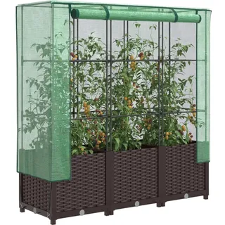Hochbeet mit Gewächshaus-Aufsatz Rattan-Optik Braun 120 x 138 x 40 cm