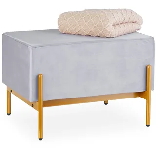 Relaxdays Sitzbank Samt, Polsterbank mit Metallfüßen, Samtsitzbank Schlafzimmer, Flur, HxBxT: 40 x 60 x 43 cm, grau