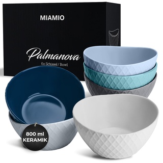 MIAMIO – 6 x 800 ml – Schüssel Set/Müslischalen Set – Moderne Schüsseln Matt – Bowls Set groß – Palmanova Kollektion (Blau)