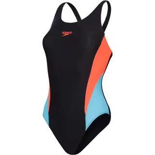 Speedo Colourblock 2.0 Badeanzug Schwimmbekleidung fürs Training Weiches Hautgefühl Fitnessschwimmen für Damen, Schwarz/Sirenenrot/Picton, 34