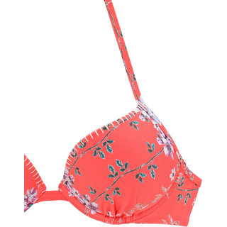 Push-Up-Bikini-Top SUNSEEKER "Ditsy", Damen, Gr. 34, Cup A, orange (orange, bedruckt), Microfaser, Polyamid, geblümt, Bikini-Oberteile Push-Up-Bikini-Top, mit Häkelkante