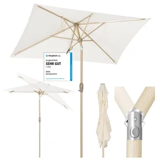Sekey Aluminum Sonnenschirm Marktschirm Gartenschirm Terrassenschirm Sonnenschutz UV 50+ Rechteckig (210 × 140 cm, CREME)