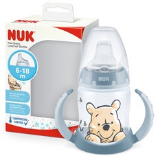 Bild First Choice+ Trinklernflasche | 6–18 Monate | 150 ml | Temperature Control Anzeige | Anti-KoliK-Ventil | Ergonomische Griffe | Disney Winnie Puuh (blau)