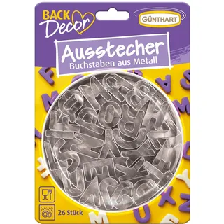 Günthart BackDecor Ausstecher Set 24 Groß Buchstaben Alphabet aus Metall, 1er Set