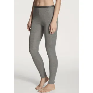 Leggings CALIDA "True Confidence", Damen, Gr. S (40/42), N-Gr, grau (platin melé), Feinripp, Obermaterial: 70% Wolle, 30% Seide, unifarben, normal lang, Hosen Leggings, wärmend, elastisch, Feinripp-Qualität, atmungsaktiv, weich