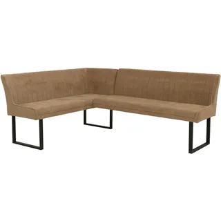 Mendler Eckbank HWC-O82, Esszimmerbank Bank, Öko-Tex (310g/m2) Chenille Stoff/Textil Metall 159x210cm ~ hellbraun
