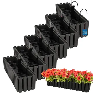KOTARBAU® Blumenkasten Balkon 58x18x16cm, Balkonkasten mit Wasserspeicher | Blumenkasten für Balkongeländer, Balkonkasten mit Halterung, Pflanzkübel rechteckig, Selbstbewässernd, PVC, Grau, 6er Set