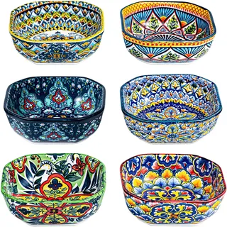 HENXFEN LEAD Dipschalen Porzellan, 240ml Snackschalen Kleine Quadratische Schüssel, Appetizer-Platten für Soße, Gewürzen, Früchten, Sushi & Dessert. Bunte, 6er Pack - Bohemian Style