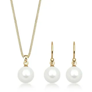 Elli Ohrring und Ketten Set »Schmuckset Muschelkernperle Weiß 925 Sterling Silber« (), goldfarben