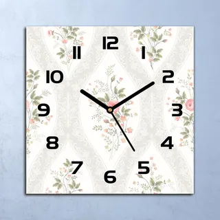Wanduhr Echt-Glas-Küchenuhr Vintage Blumenstrauß Quarz 30x30 Deko Bilder - Rosa