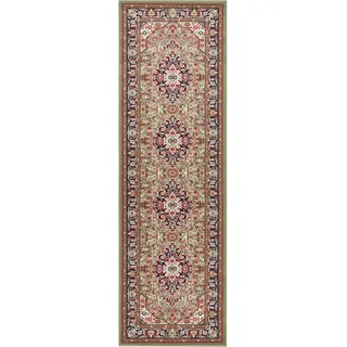 Nouristan Orientalischer Kurzflor Teppich Skazar Isfahan grün 80x250 cm